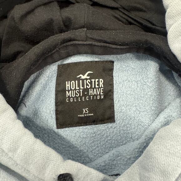 Vintage Y2K Hollister Big Bird Script Logo Baby Blue Navy Hoodie Sweatshirt XS - Picture 3 of 5